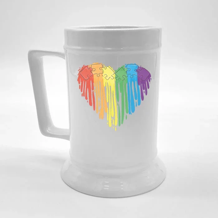 Autism Awareness Rainbow Puzzle Heart Front & Back Beer Stein