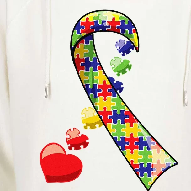 Autism Awareness Ribbon With Cute Puzzle Hearts Womens Funnel Neck Pullover Hood