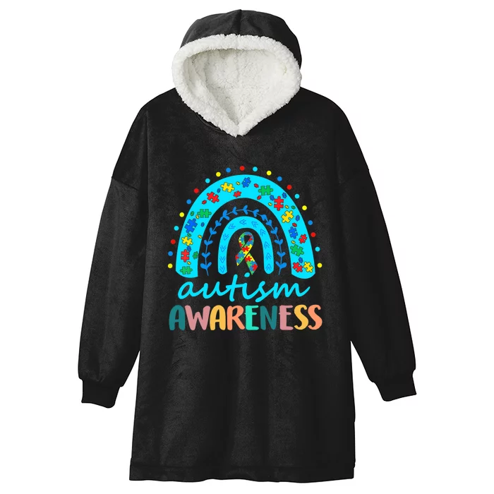 Autism Awareness Rainbow Puzzle Autism Awareness Month Hooded Wearable Blanket