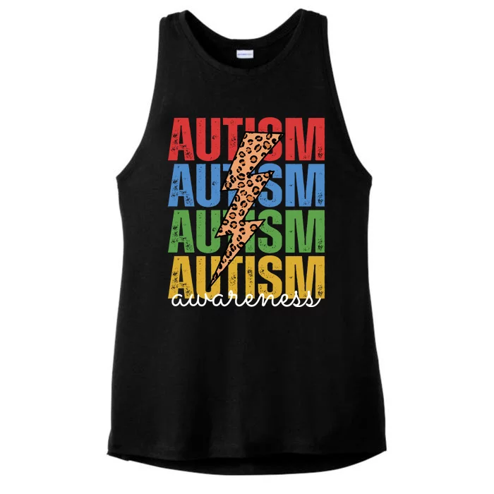 Autism Awareness Retro Cheetah Lightning Ladies Tri-Blend Wicking Tank