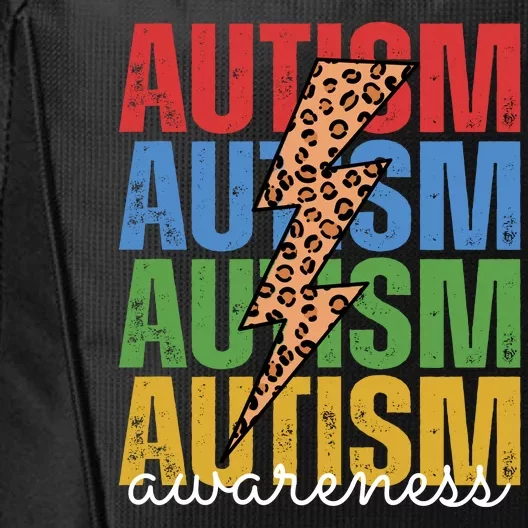 Autism Awareness Retro Cheetah Lightning City Backpack