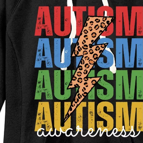 Autism Awareness Retro Cheetah Lightning Women's Fleece Hoodie