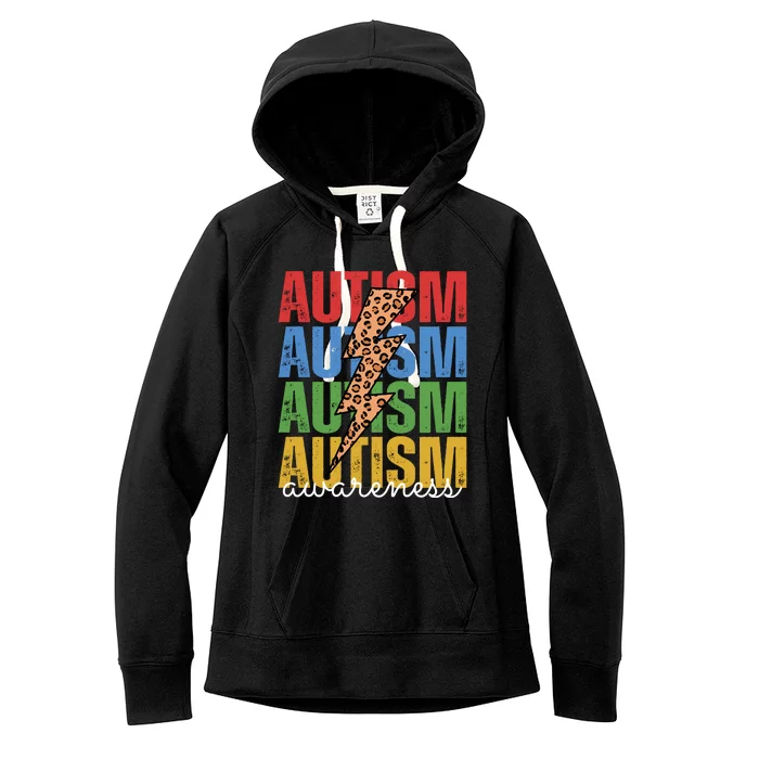 Autism Awareness Retro Cheetah Lightning Women's Fleece Hoodie