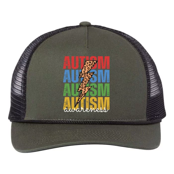 Autism Awareness Retro Cheetah Lightning Retro Rope Trucker Hat Cap