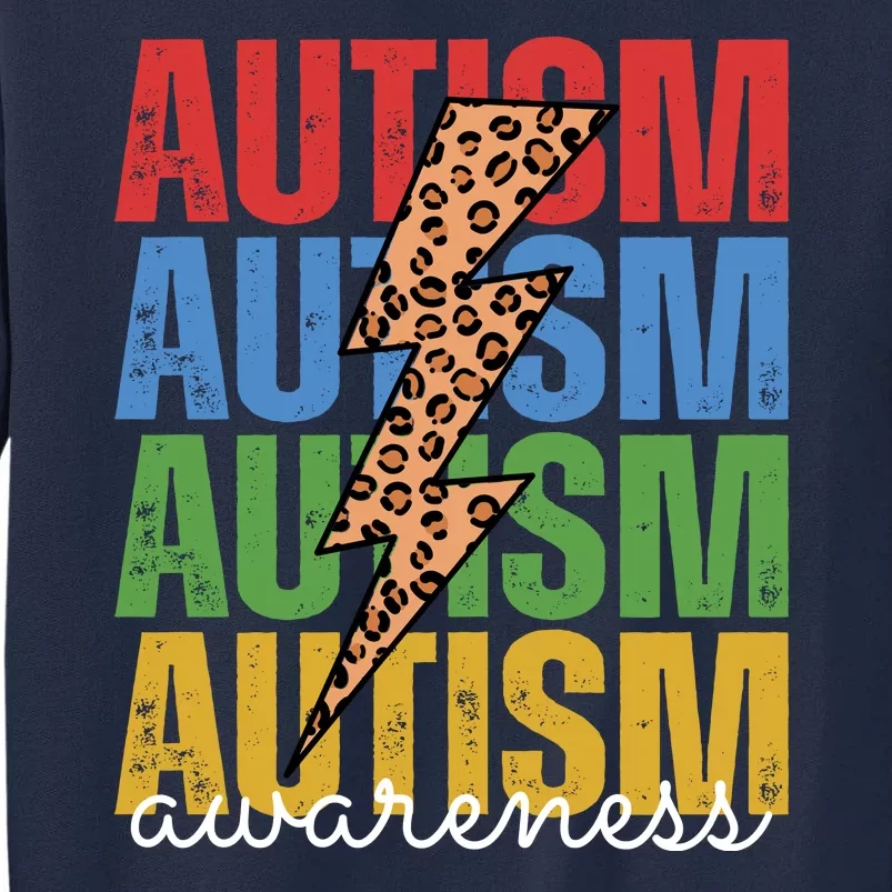 Autism Awareness Retro Cheetah Lightning Tall Sweatshirt