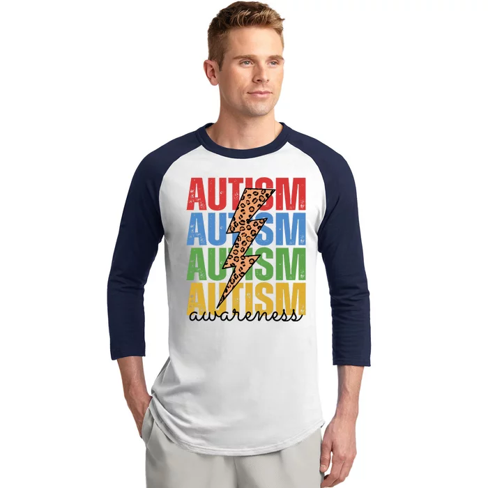 Autism Awareness Retro Cheetah Lightning Baseball Sleeve Shirt