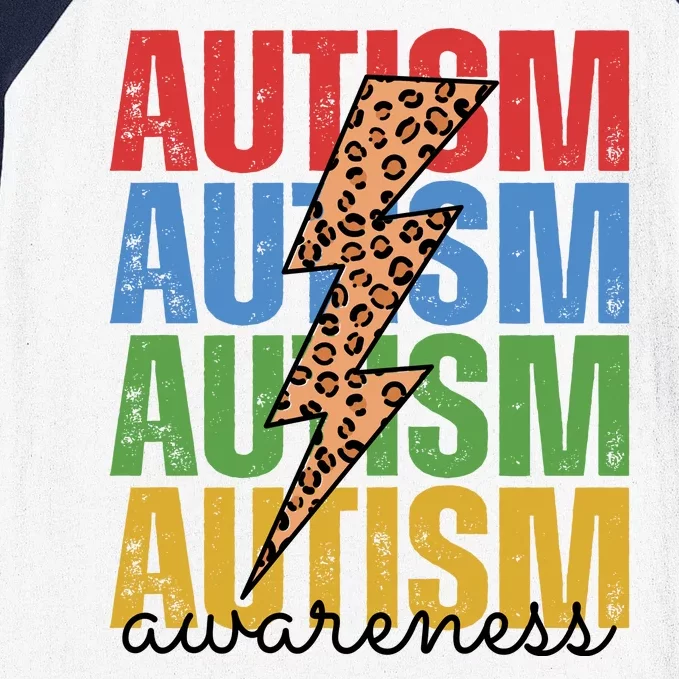 Autism Awareness Retro Cheetah Lightning Baseball Sleeve Shirt