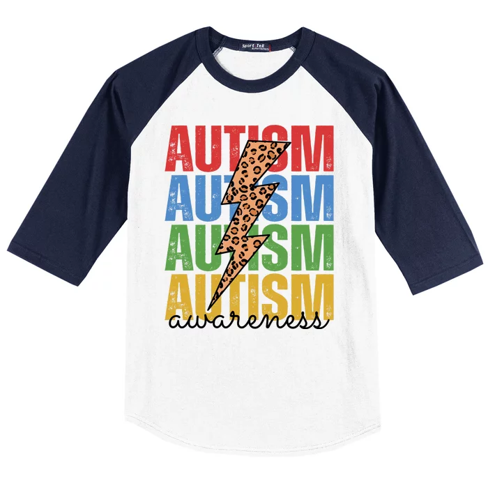 Autism Awareness Retro Cheetah Lightning Baseball Sleeve Shirt