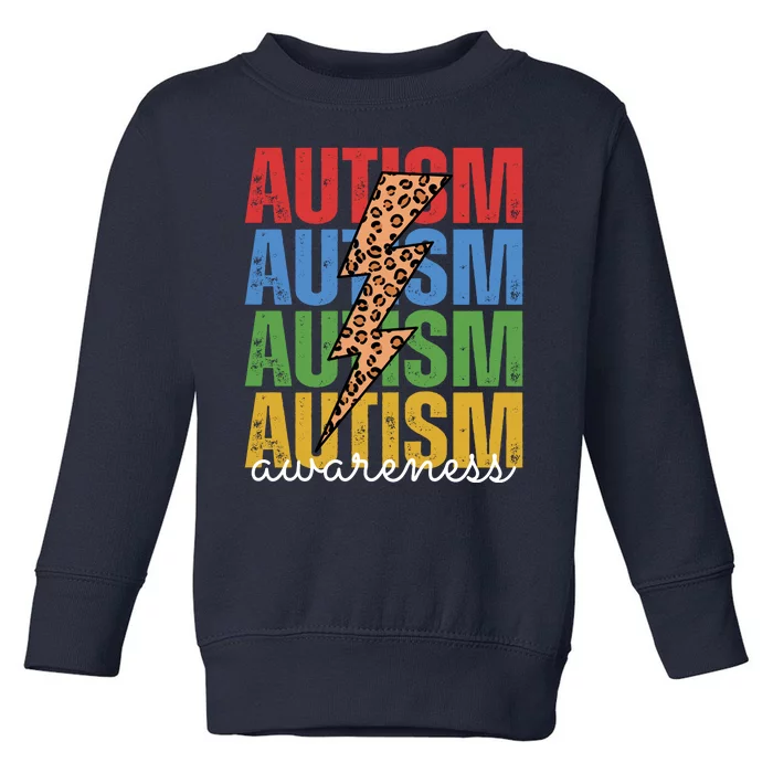 Autism Awareness Retro Cheetah Lightning Toddler Sweatshirt