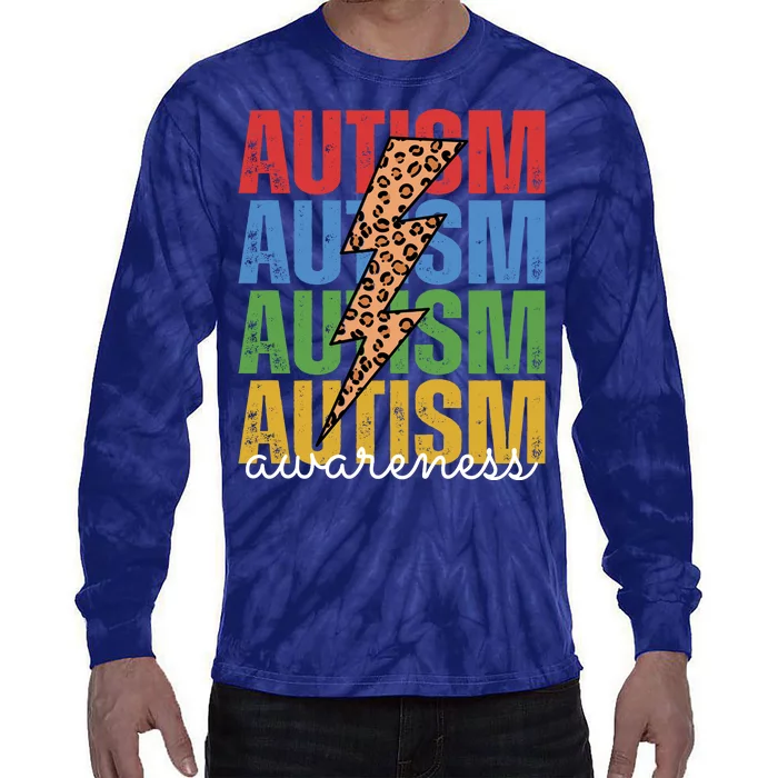 Autism Awareness Retro Cheetah Lightning Tie-Dye Long Sleeve Shirt