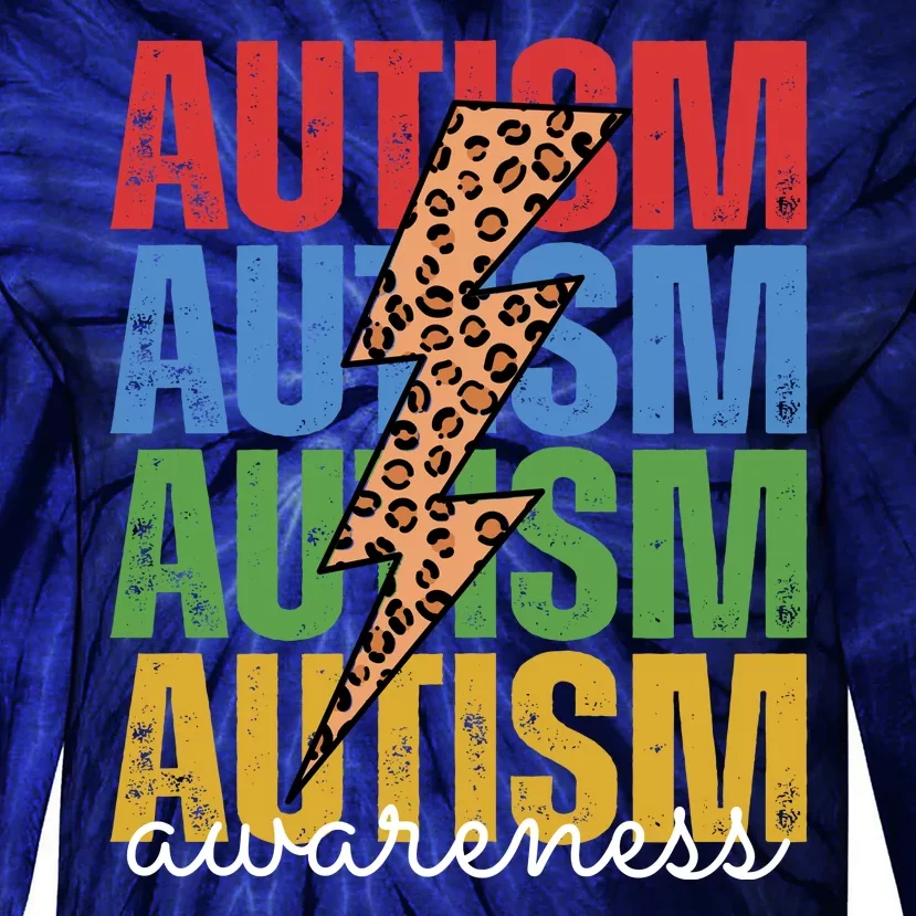 Autism Awareness Retro Cheetah Lightning Tie-Dye Long Sleeve Shirt