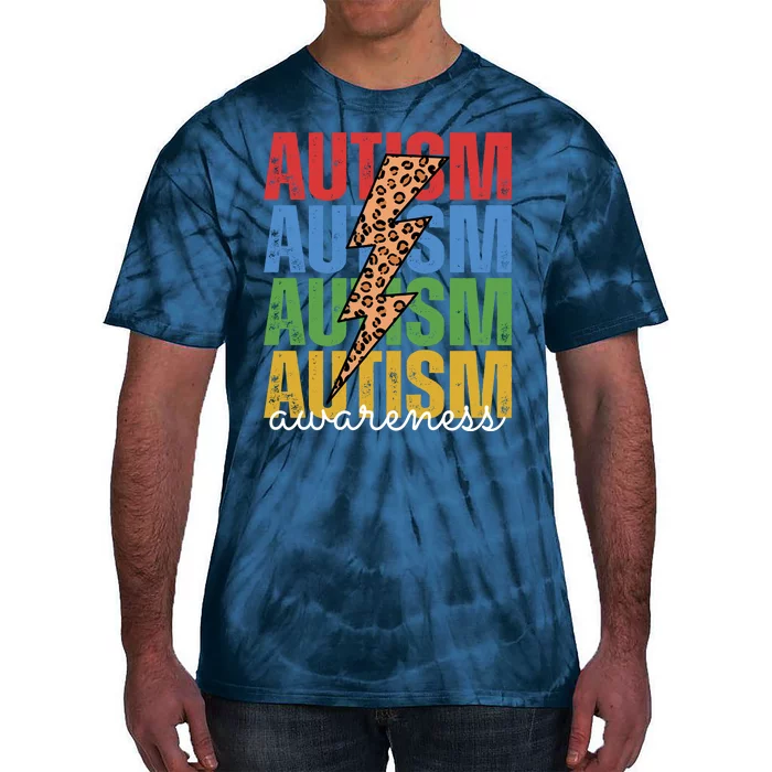 Autism Awareness Retro Cheetah Lightning Tie-Dye T-Shirt