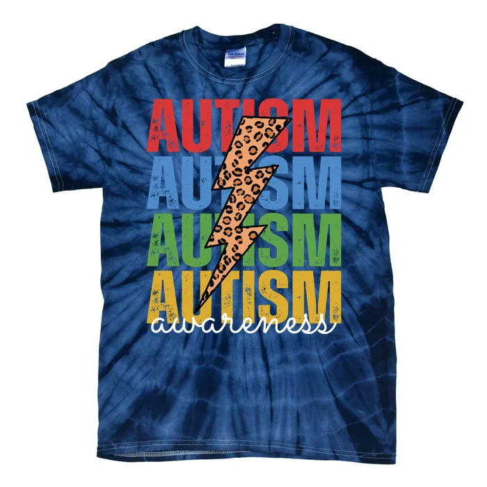 Autism Awareness Retro Cheetah Lightning Tie-Dye T-Shirt