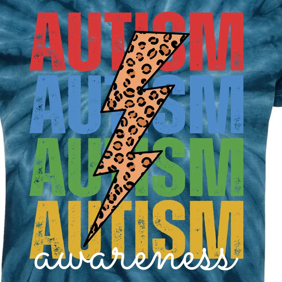 Autism Awareness Retro Cheetah Lightning Kids Tie-Dye T-Shirt