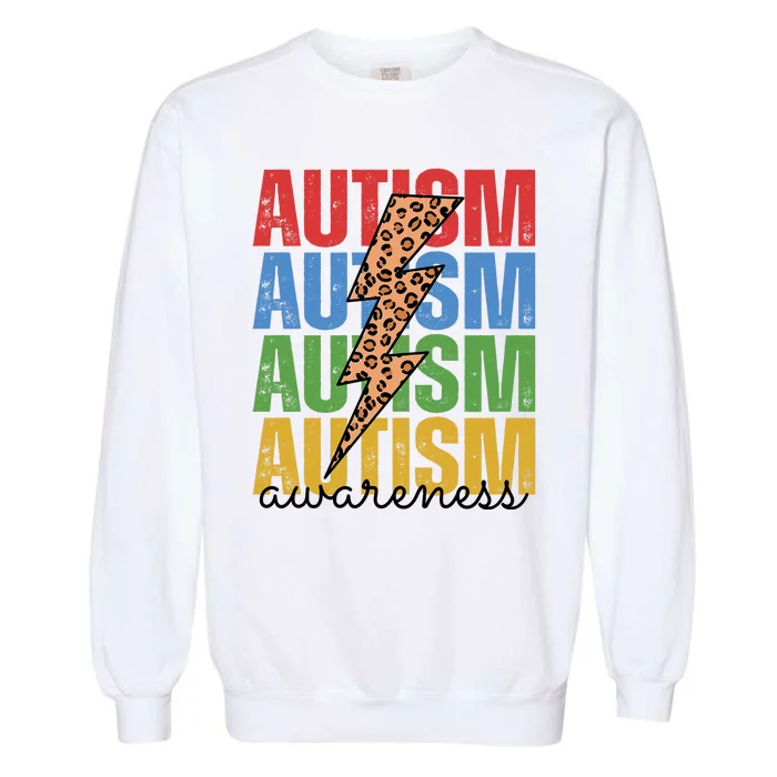 Autism Awareness Retro Cheetah Lightning Garment-Dyed Sweatshirt