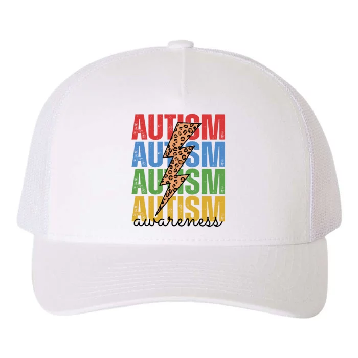 Autism Awareness Retro Cheetah Lightning Yupoong Adult 5-Panel Trucker Hat