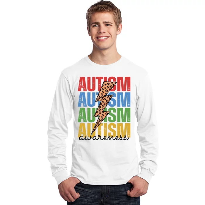 Autism Awareness Retro Cheetah Lightning Long Sleeve Shirt