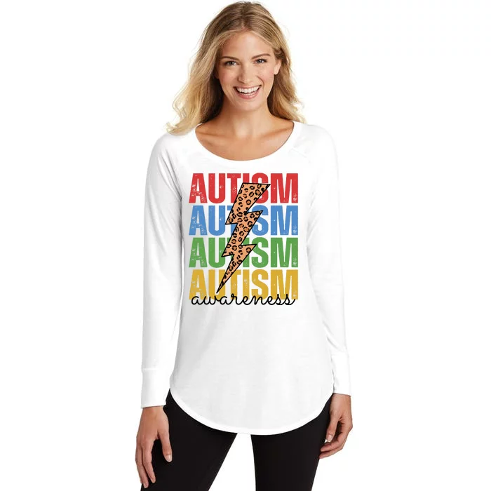 Autism Awareness Retro Cheetah Lightning Women's Perfect Tri Tunic Long Sleeve Shirt