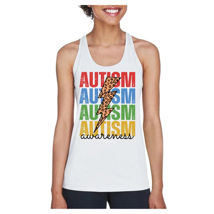 Autism Awareness Retro Cheetah Lightning Women's Racerback Tank