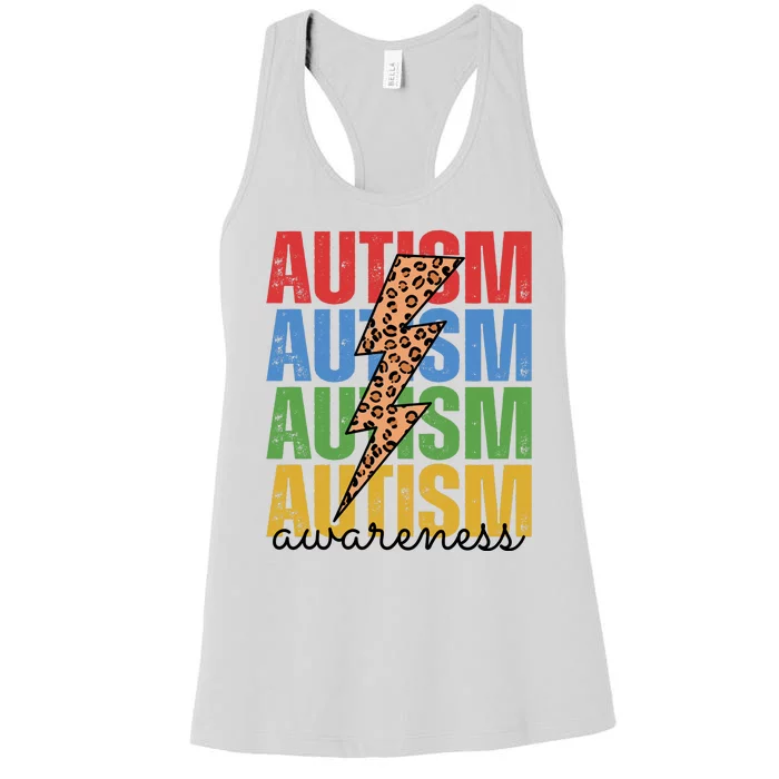 Autism Awareness Retro Cheetah Lightning Women's Racerback Tank