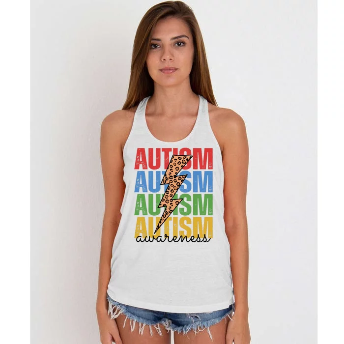 Autism Awareness Retro Cheetah Lightning Women's Knotted Racerback Tank