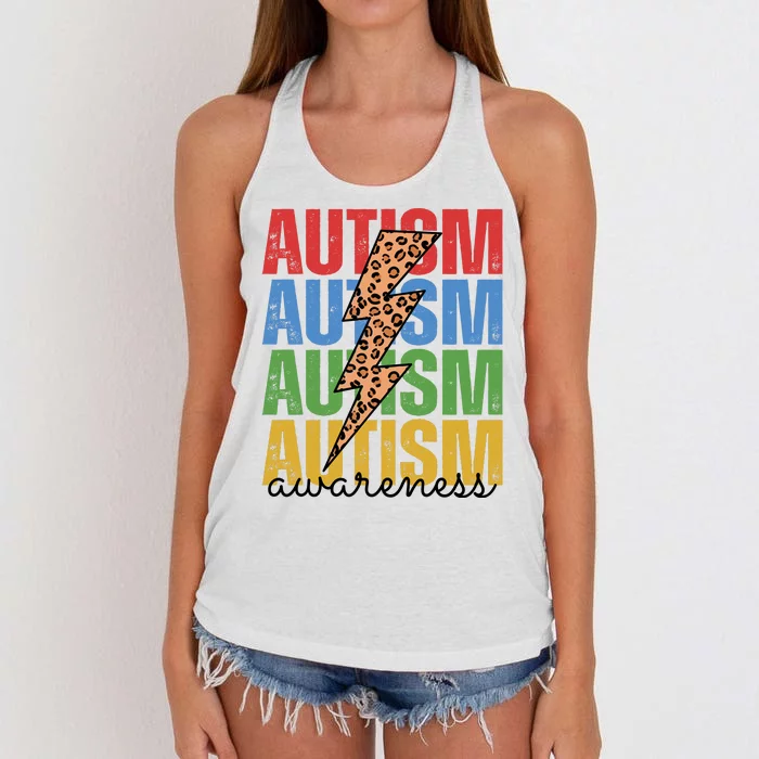 Autism Awareness Retro Cheetah Lightning Women's Knotted Racerback Tank