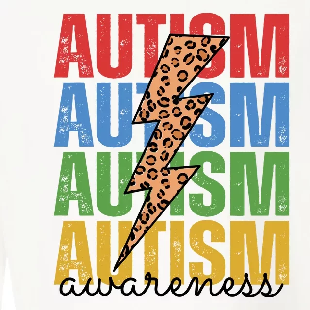 Autism Awareness Retro Cheetah Lightning Cropped Pullover Crew