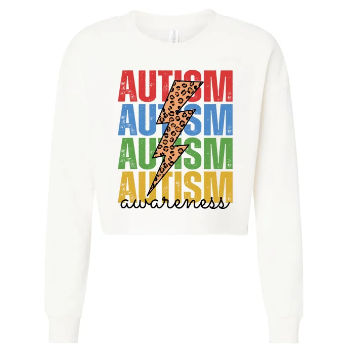 Autism Awareness Retro Cheetah Lightning Cropped Pullover Crew