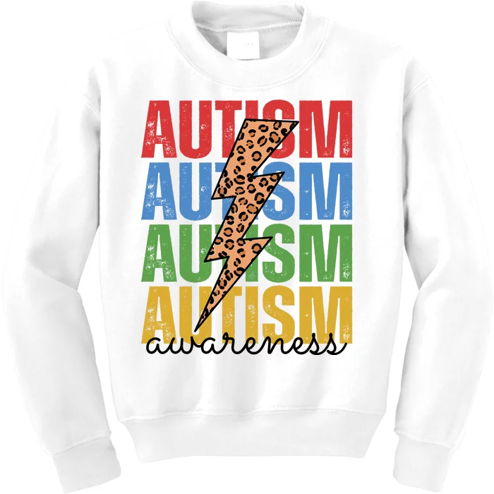 Autism Awareness Retro Cheetah Lightning Kids Sweatshirt