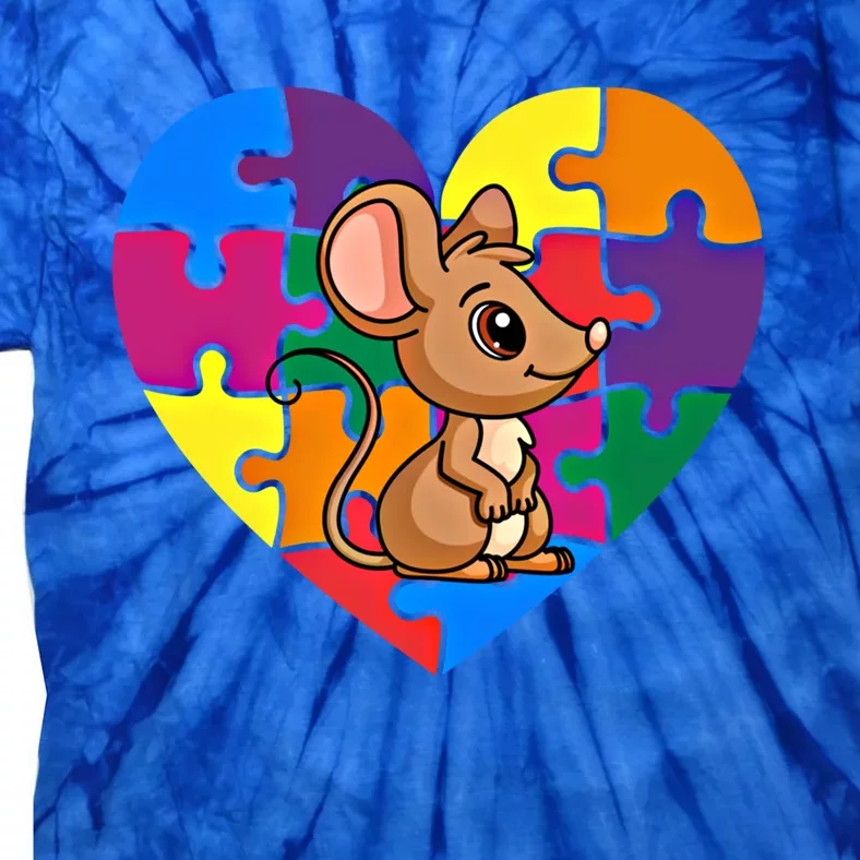 Autism Awareness Rat Heart ValentineS Day Puzzle Piece Gift Tie-Dye T-Shirt