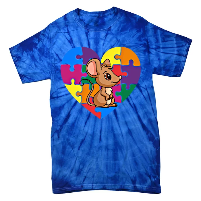 Autism Awareness Rat Heart ValentineS Day Puzzle Piece Gift Tie-Dye T-Shirt