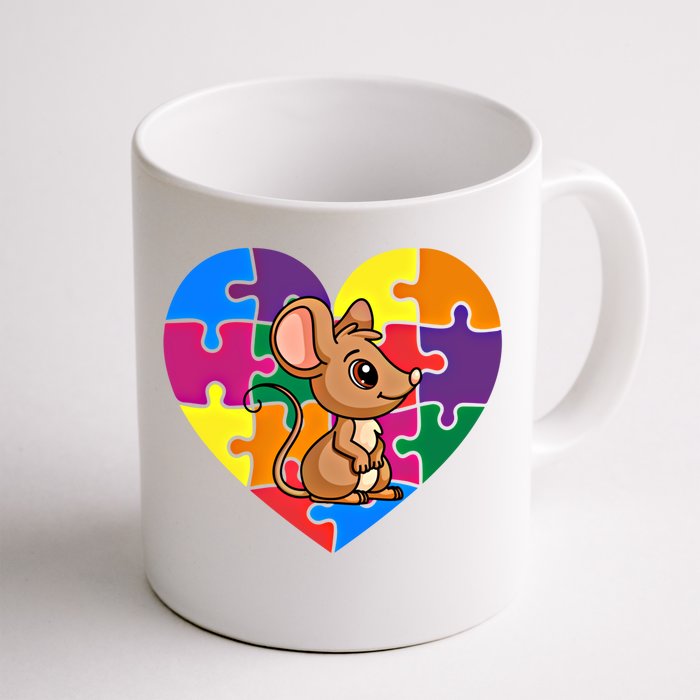 Autism Awareness Rat Heart ValentineS Day Puzzle Piece Gift Front & Back Coffee Mug