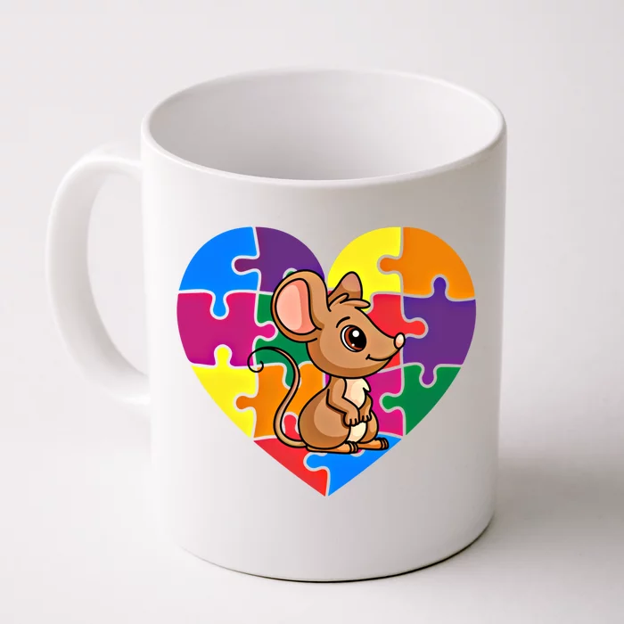 Autism Awareness Rat Heart ValentineS Day Puzzle Piece Gift Front & Back Coffee Mug