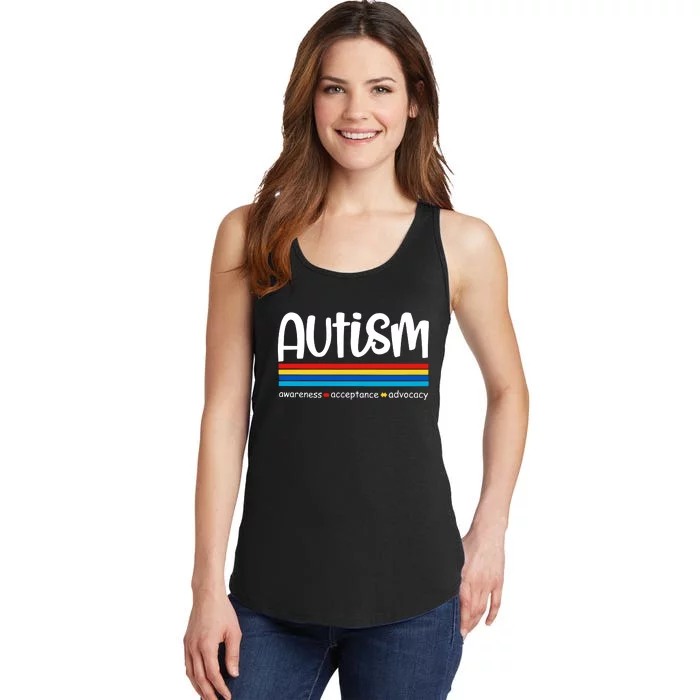 Autism Awareness Retro Acceptance Advocacy Advocate For Autism Ladies Essential Tank