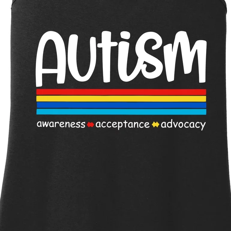 Autism Awareness Retro Acceptance Advocacy Advocate For Autism Ladies Essential Tank