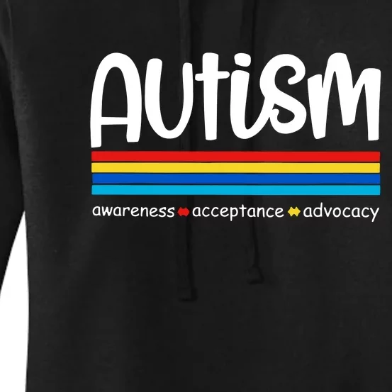 Autism Awareness Retro Acceptance Advocacy Advocate For Autism Women's Pullover Hoodie