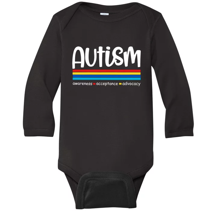 Autism Awareness Retro Acceptance Advocacy Advocate For Autism Baby Long Sleeve Bodysuit