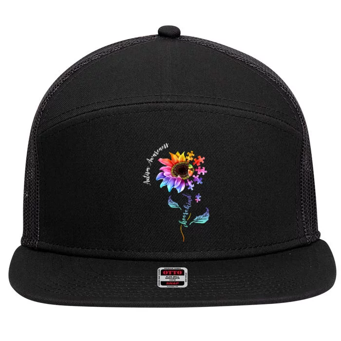 Autism Awareness Rainbow Sunflower 7 Panel Mesh Trucker Snapback Hat