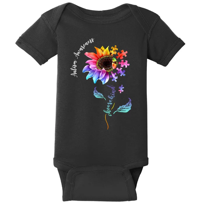 Autism Awareness Rainbow Sunflower Baby Bodysuit