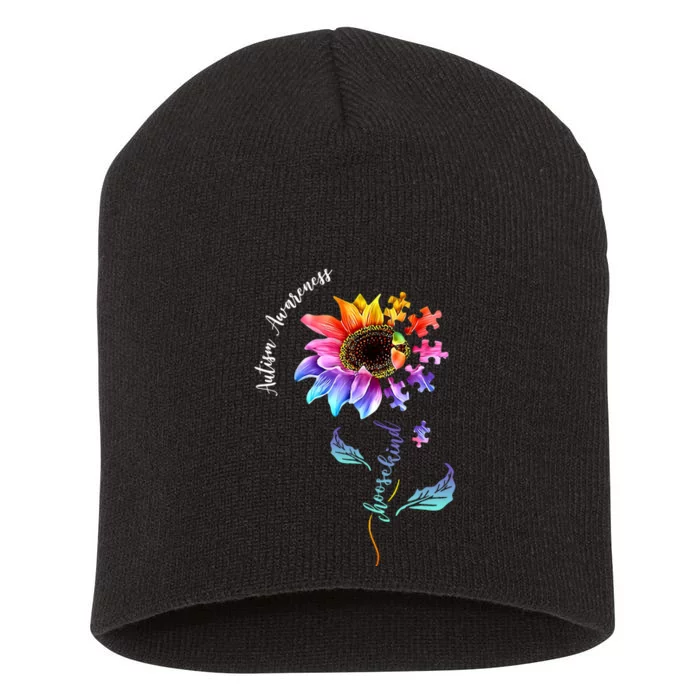 Autism Awareness Rainbow Sunflower Short Acrylic Beanie