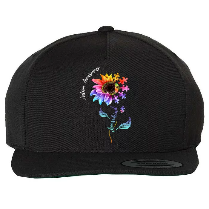 Autism Awareness Rainbow Sunflower Wool Snapback Cap