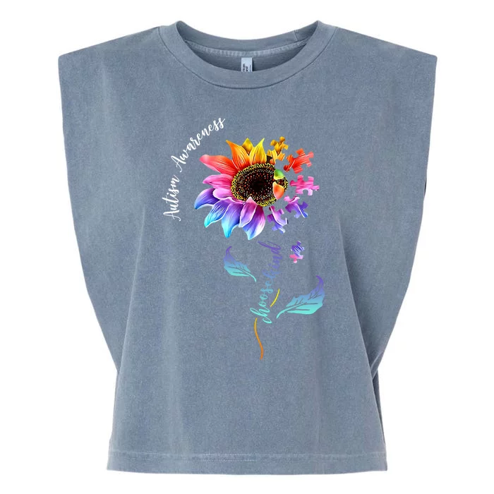 Autism Awareness Rainbow Sunflower Garment-Dyed Women's Muscle Tee