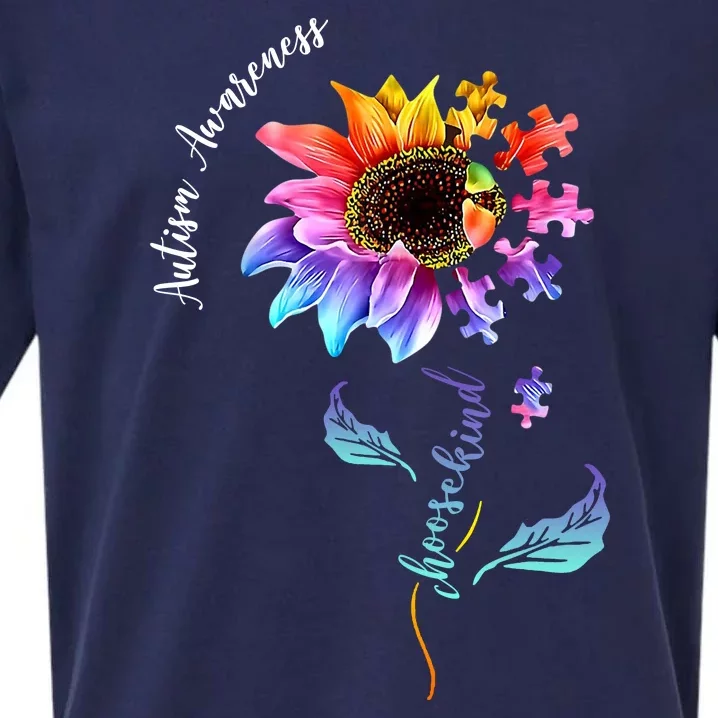 Autism Awareness Rainbow Sunflower Sueded Cloud Jersey T-Shirt