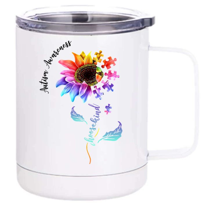 Autism Awareness Rainbow Sunflower Front & Back 12oz Stainless Steel Tumbler Cup