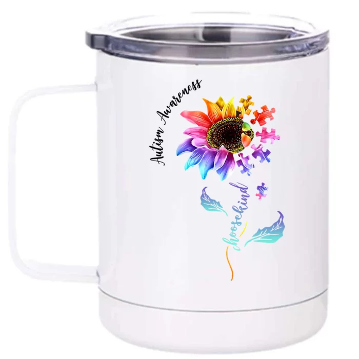 Autism Awareness Rainbow Sunflower Front & Back 12oz Stainless Steel Tumbler Cup