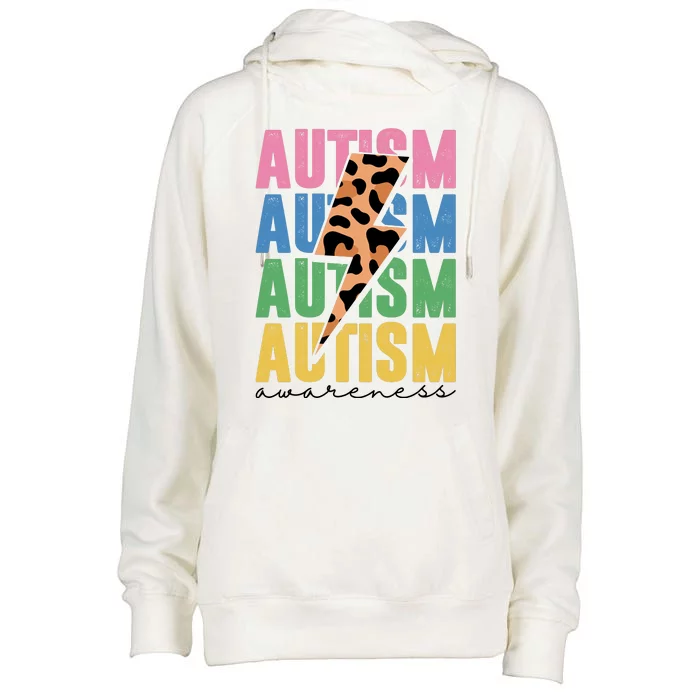 Autism Awareness Retro Cheetah Womens Funnel Neck Pullover Hood