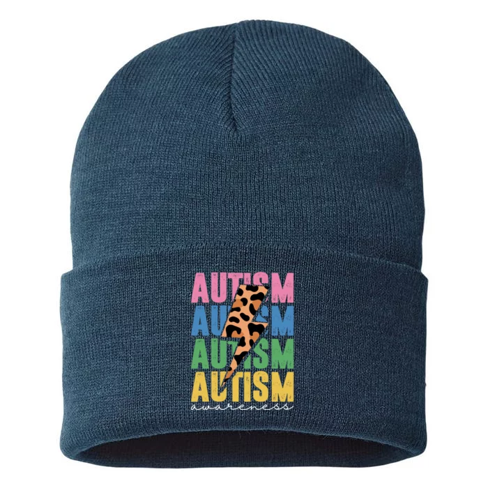 Autism Awareness Retro Cheetah Sustainable Knit Beanie