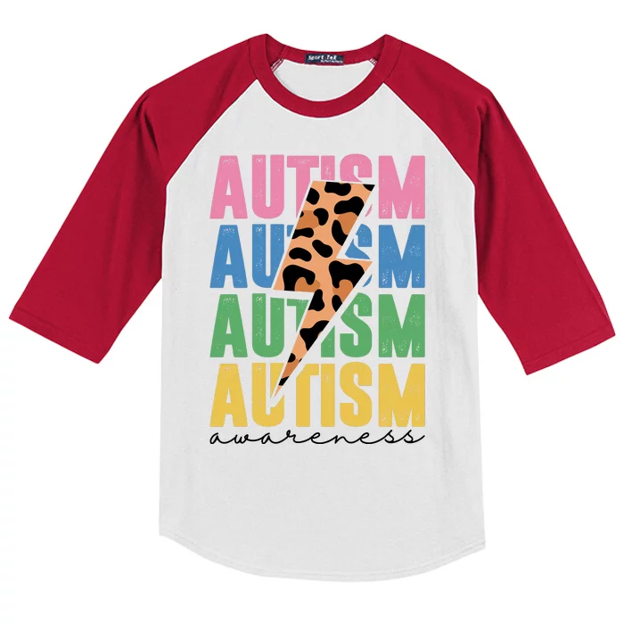 Autism Awareness Retro Cheetah Kids Colorblock Raglan Jersey