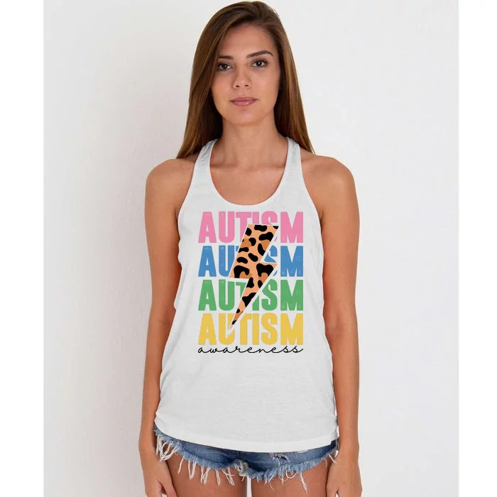 Autism Awareness Retro Cheetah Women's Knotted Racerback Tank