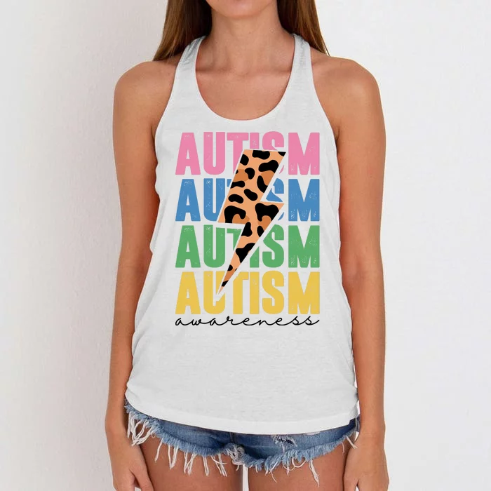 Autism Awareness Retro Cheetah Women's Knotted Racerback Tank